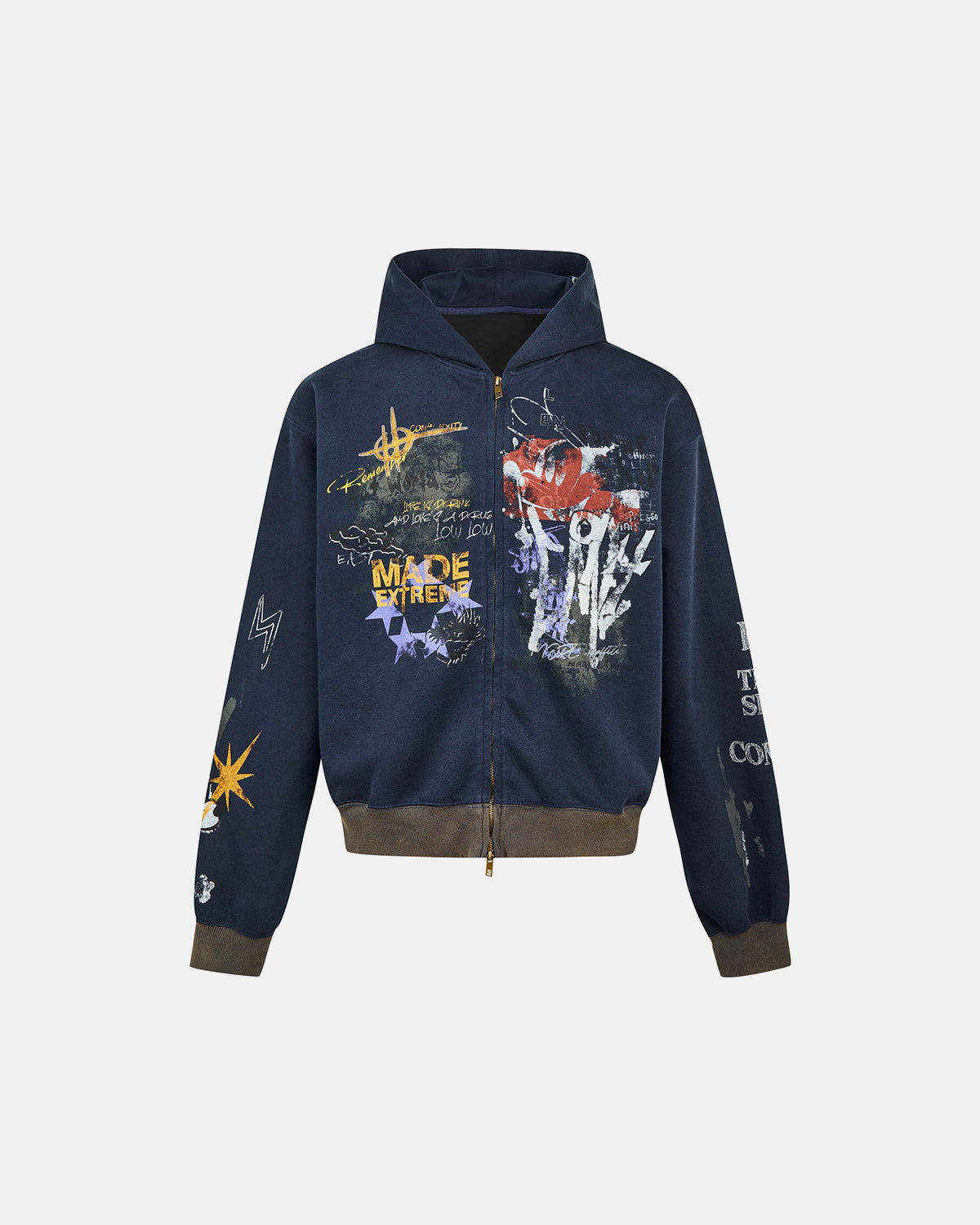 Omygoods Boxy Graffiti Zip Up Hoodie