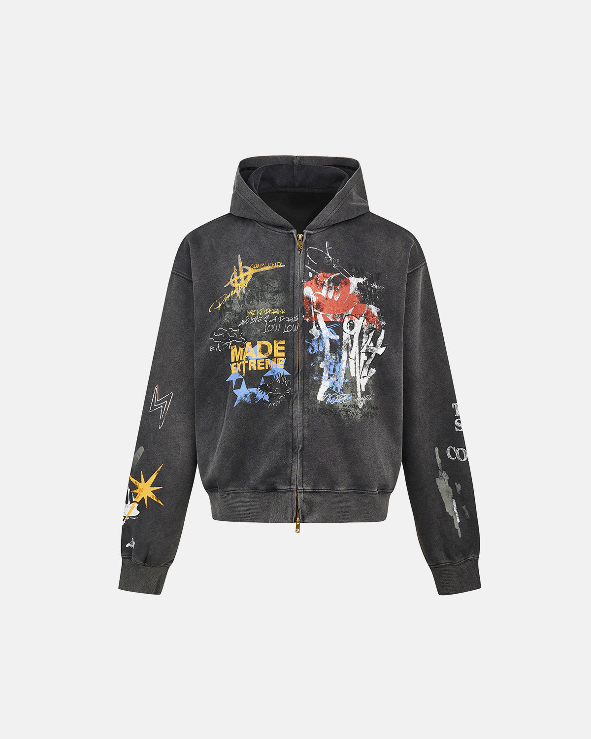 Omygoods Boxy Graffiti Zip Up Hoodie