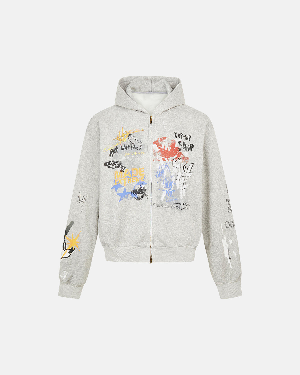 Omygoods Boxy Graffiti Zip Up Hoodie