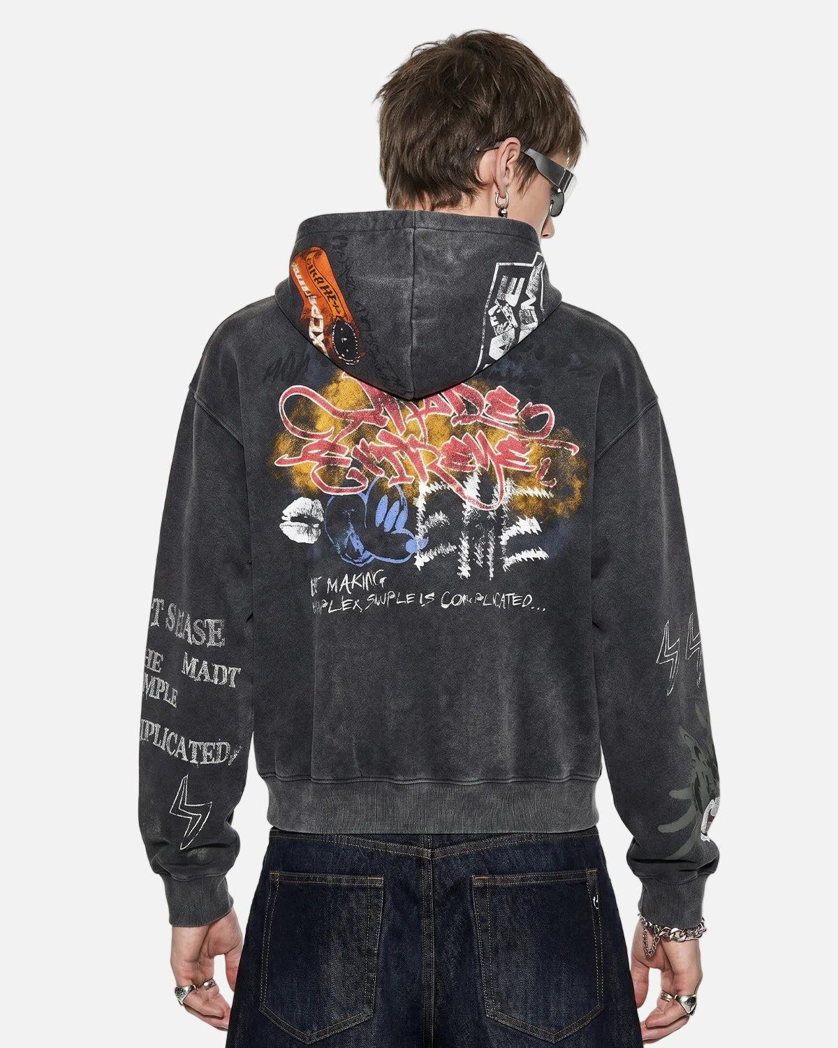 Omygoods Boxy Graffiti Zip Up Hoodie