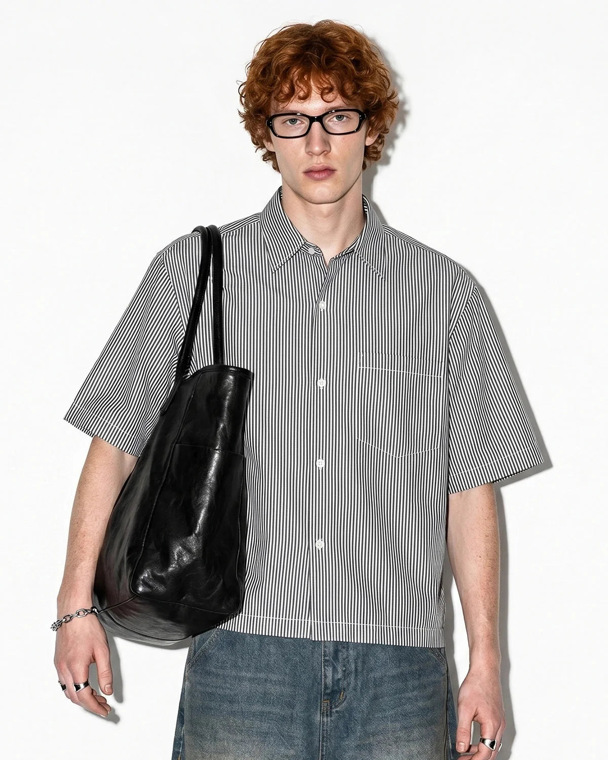 Omygoods Boxy Striped Short-Sleeve Shirt