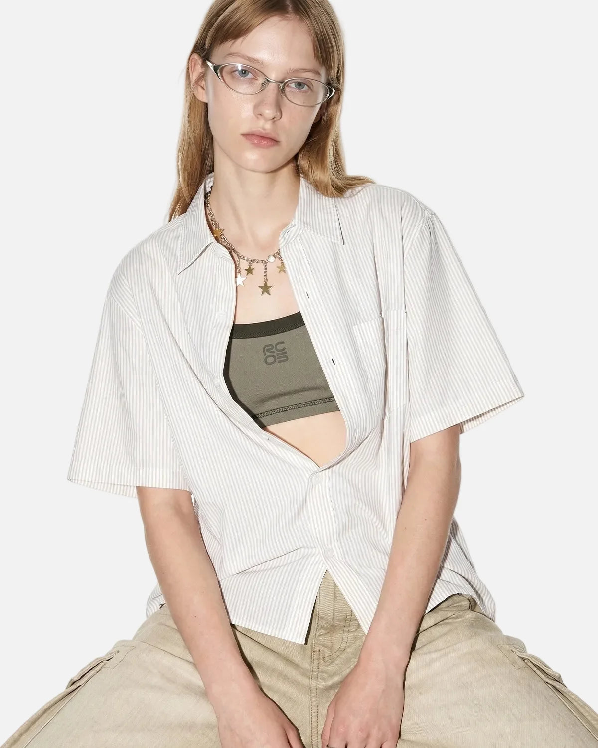 Omygoods Boxy Striped Short-Sleeve Shirt