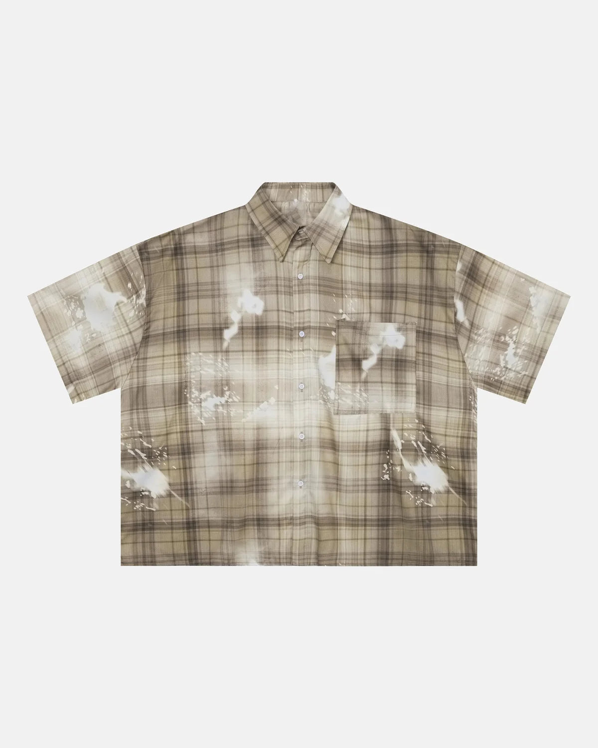 Omygoods Boxy Tencel Washed Plaid Print Shirt