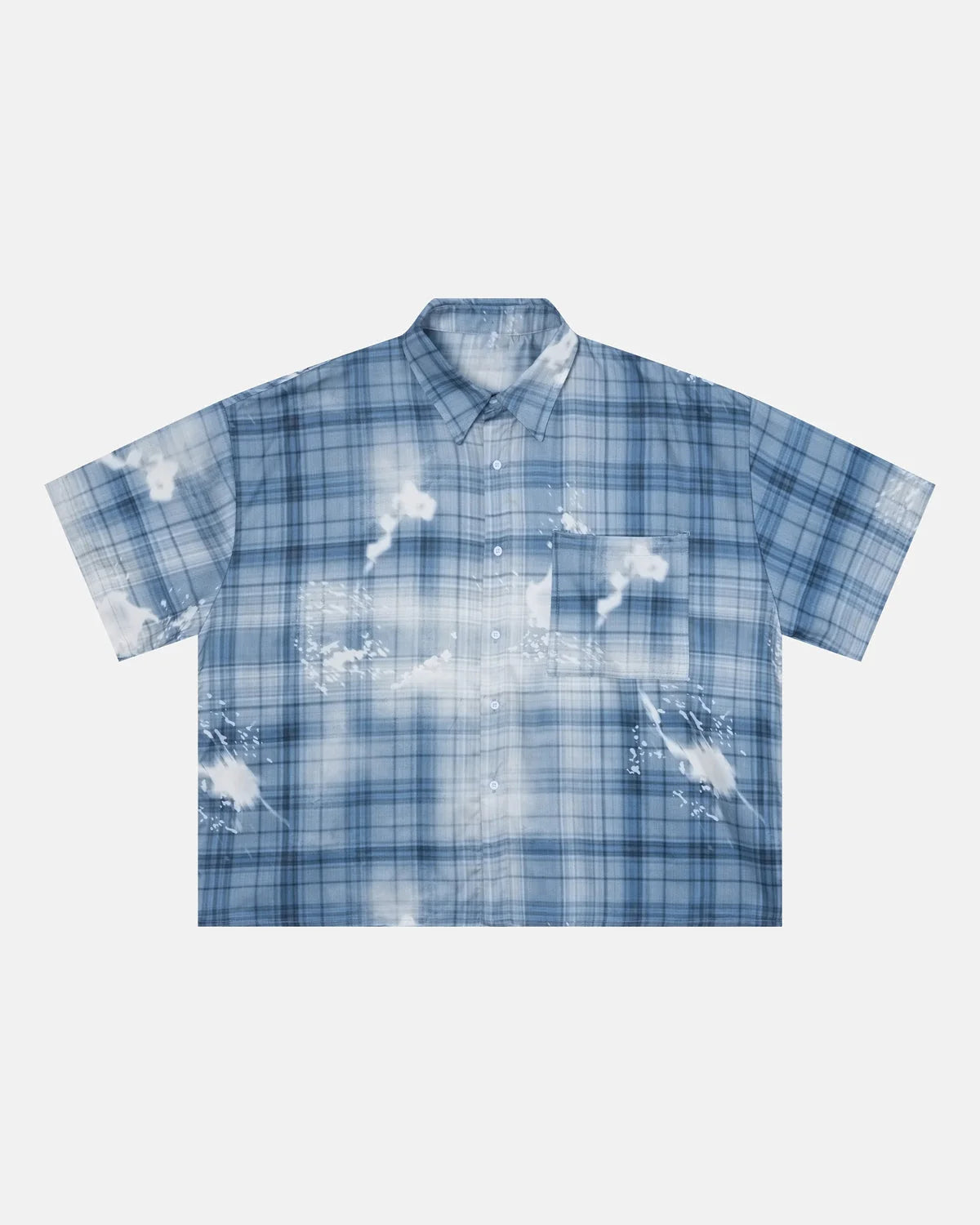 Omygoods Boxy Tencel Washed Plaid Print Shirt