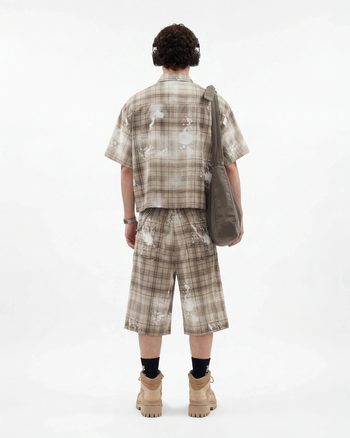 Omygoods Boxy Tencel Washed Plaid Print Shirt