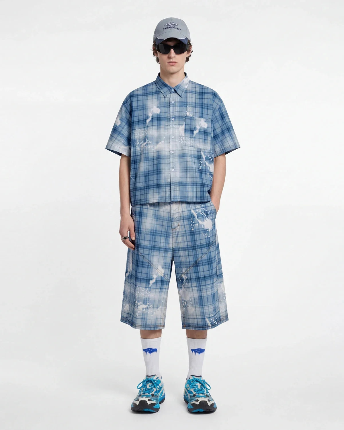 Omygoods Boxy Tencel Washed Plaid Print Shirt