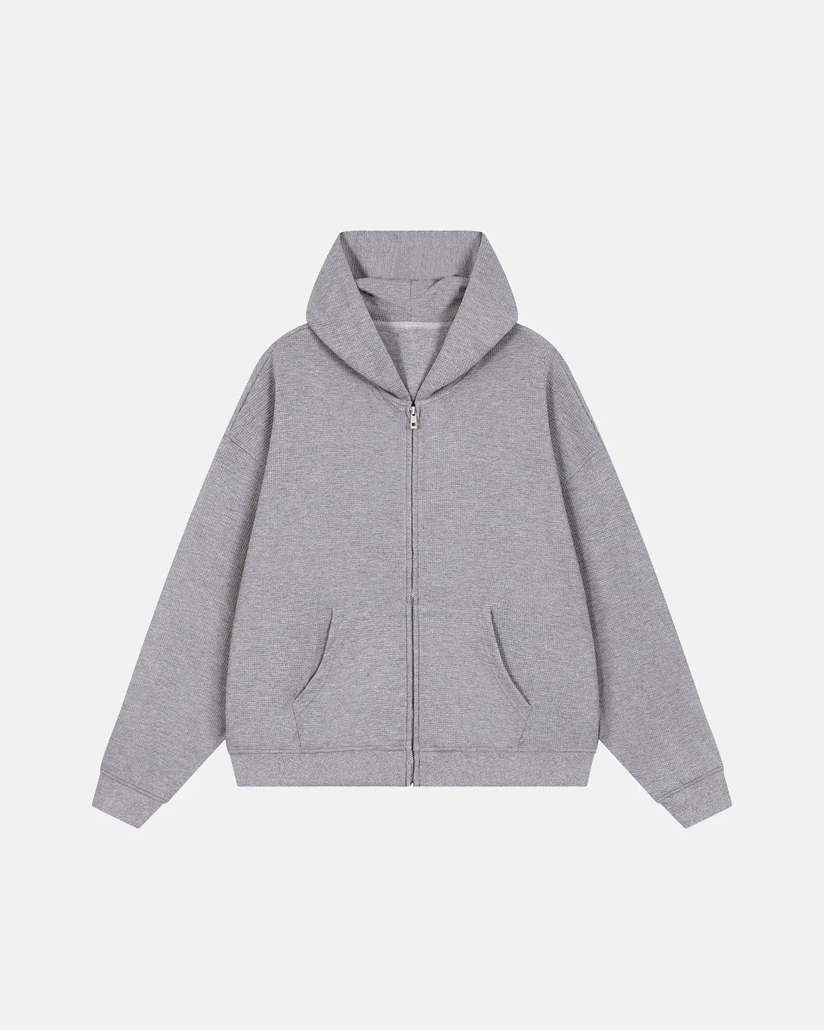 Omygoods Waffle Knit Boxy Zip Up Hoodie