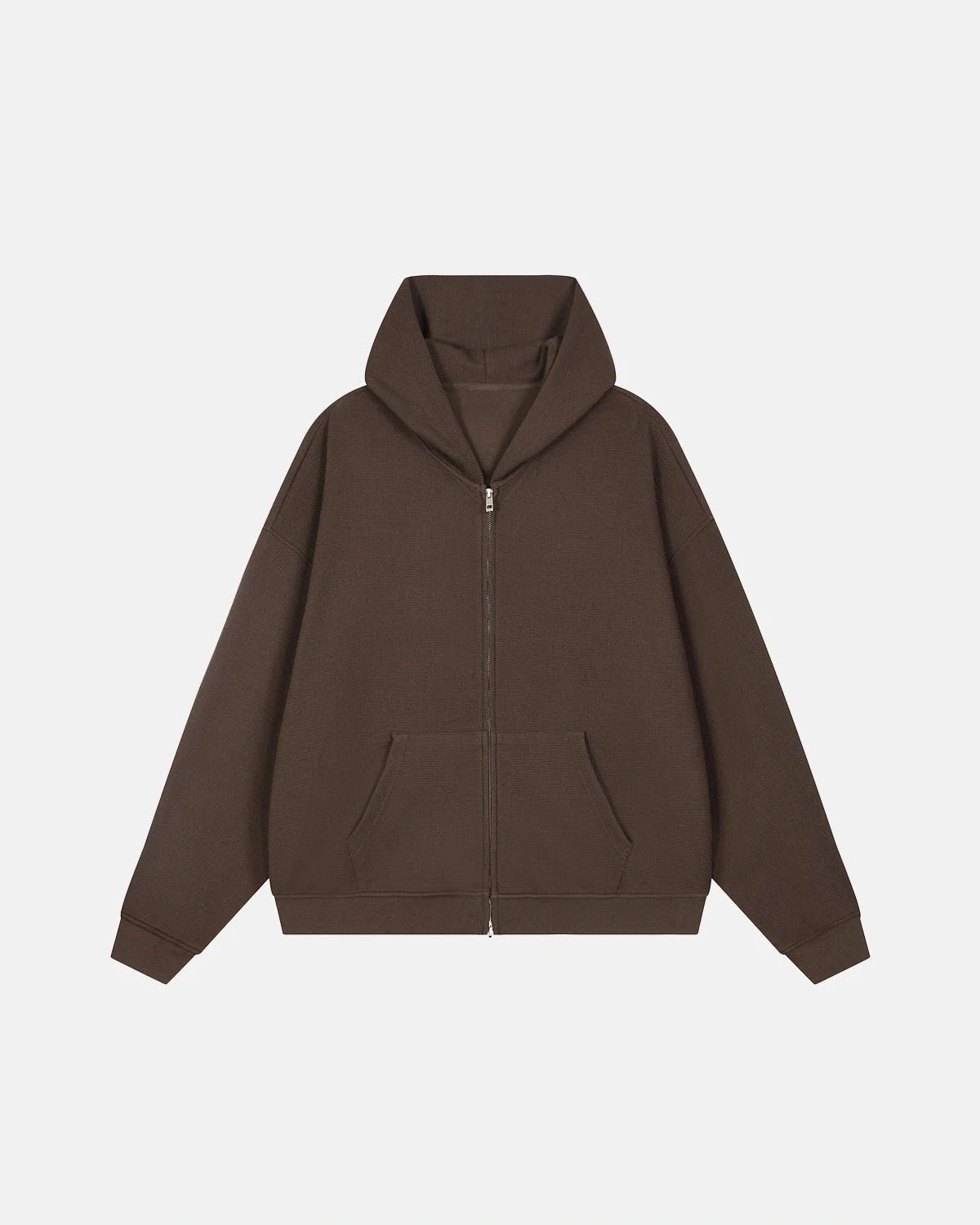 Omygoods Waffle Knit Boxy Zip Up Hoodie