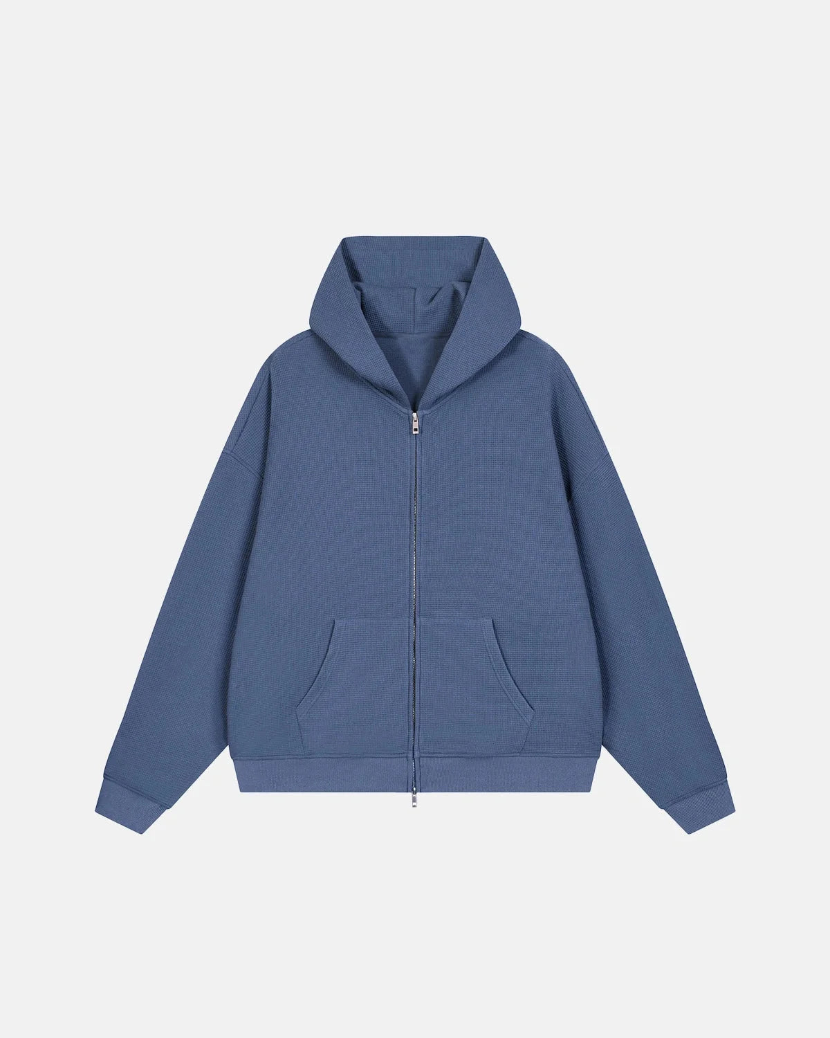 Omygoods Waffle Knit Boxy Zip Up Hoodie