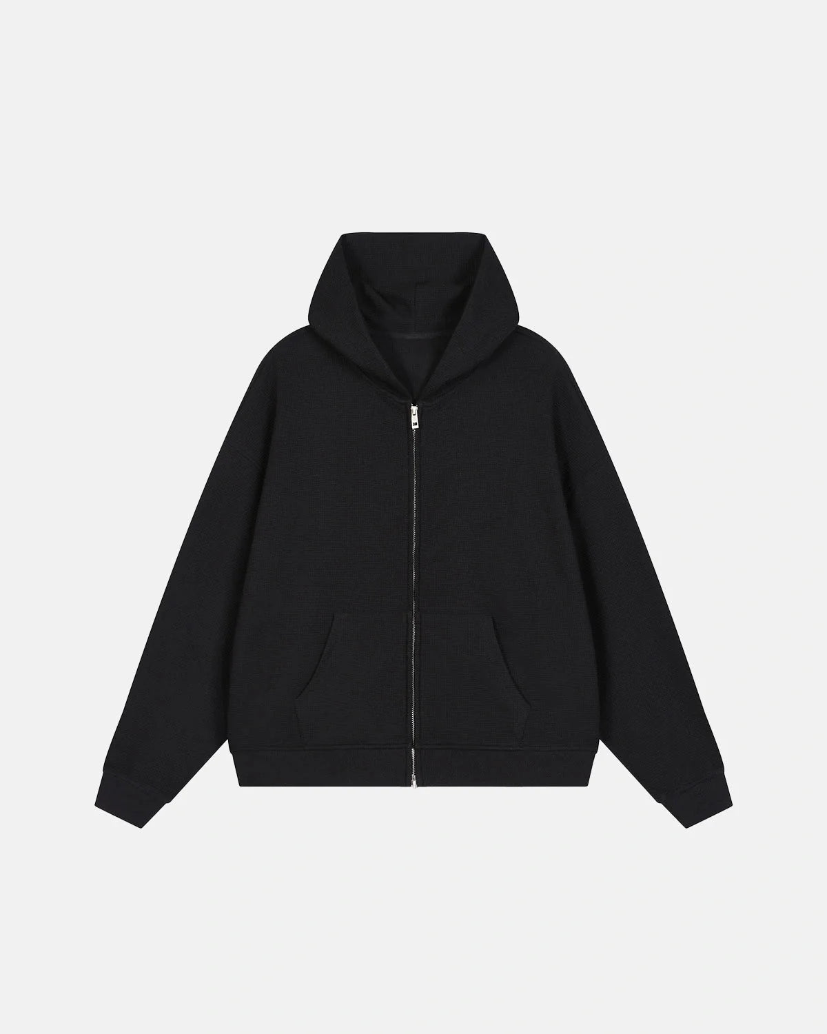Omygoods Waffle Knit Boxy Zip Up Hoodie