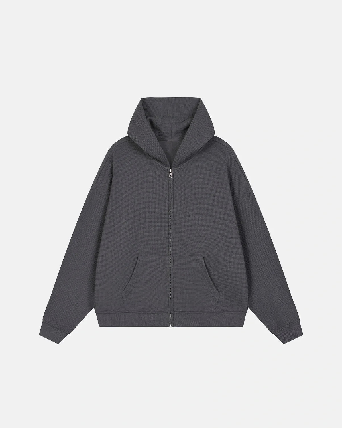 Omygoods Waffle Knit Boxy Zip Up Hoodie