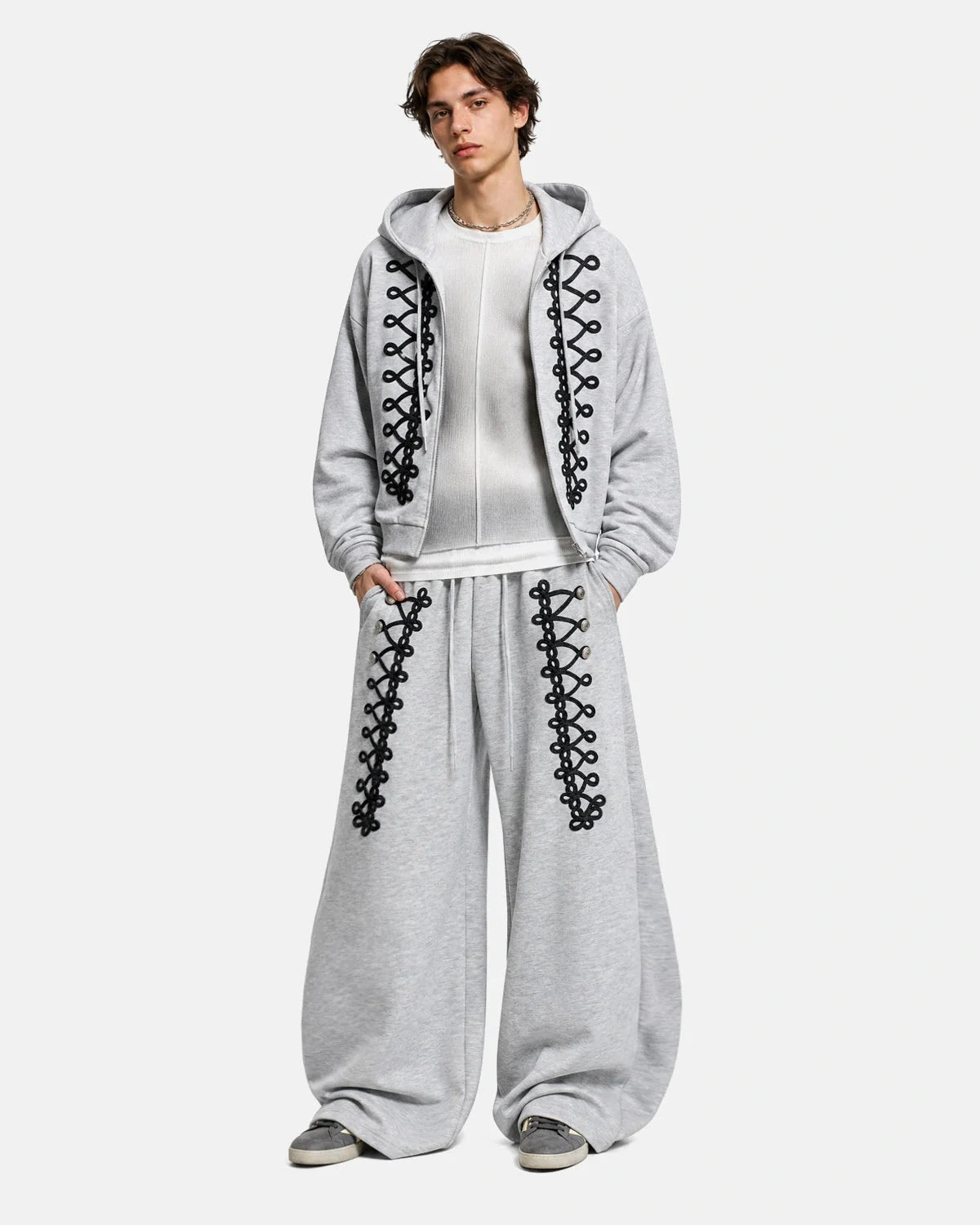 Omygoods Braid Detail Barrel Sweatpants
