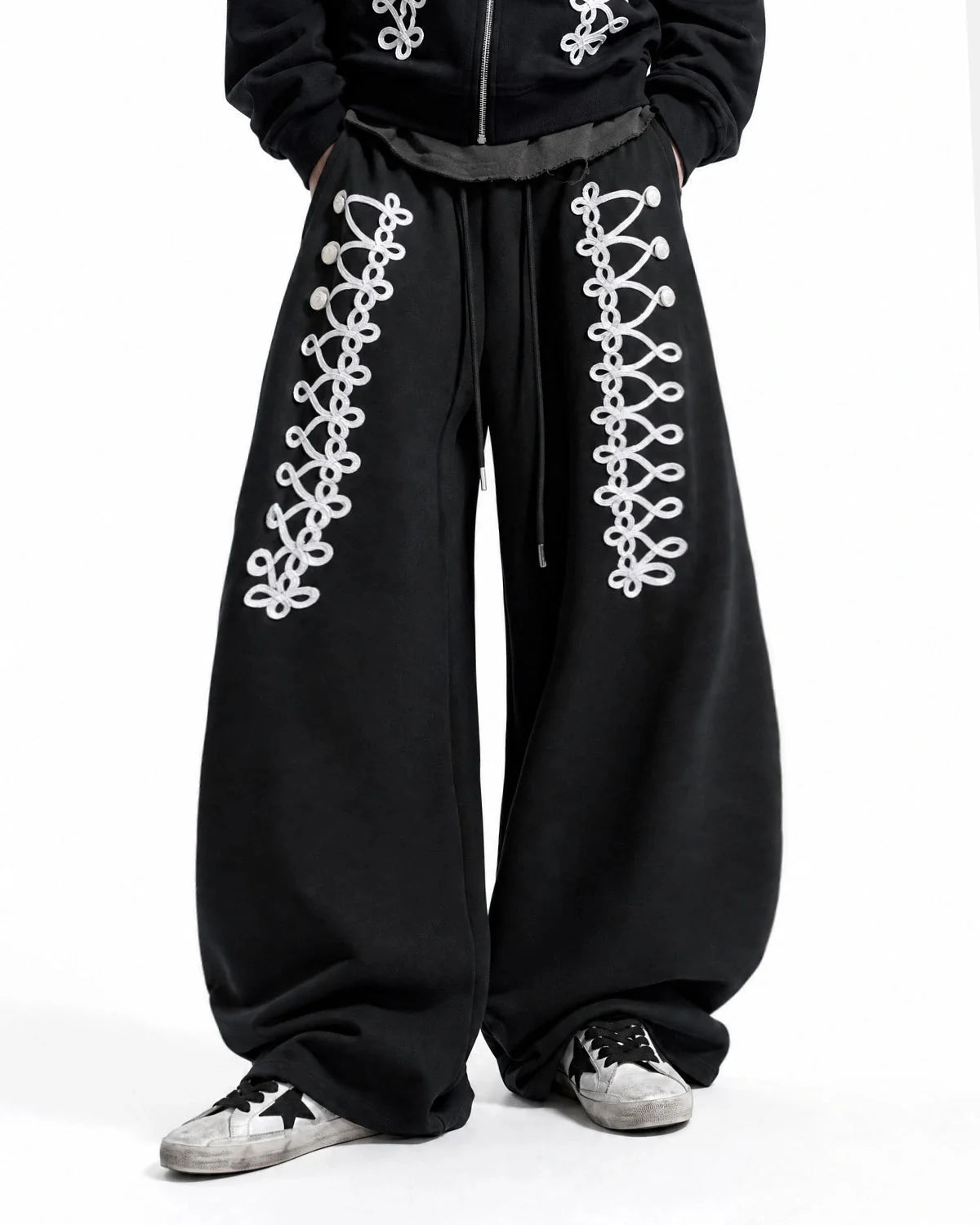 Omygoods Braid Detail Barrel Sweatpants