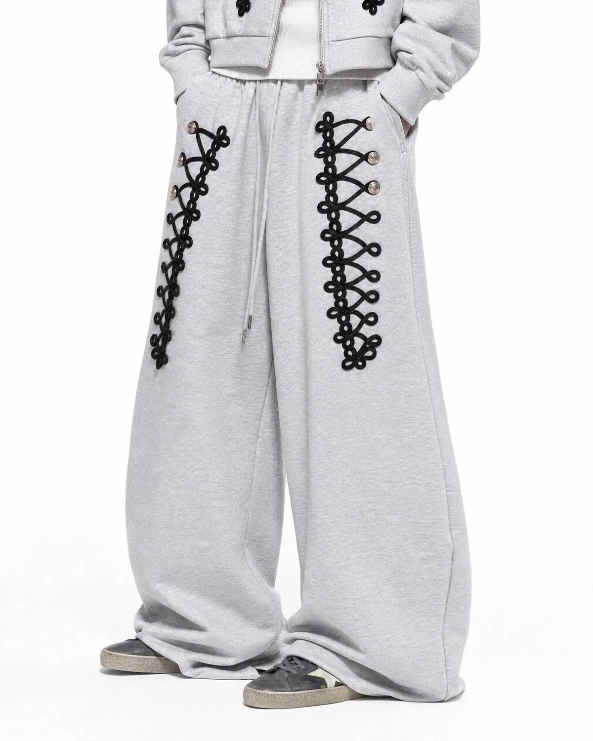Omygoods Braid Detail Barrel Sweatpants