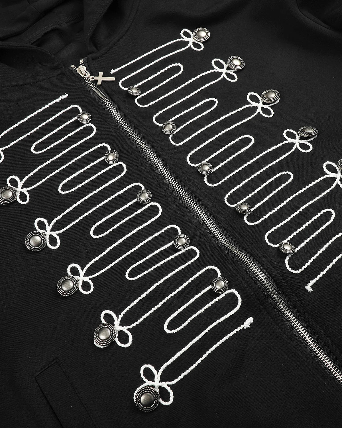 Omygoods Braided Embroidery Boxy Zip Up Hoodie