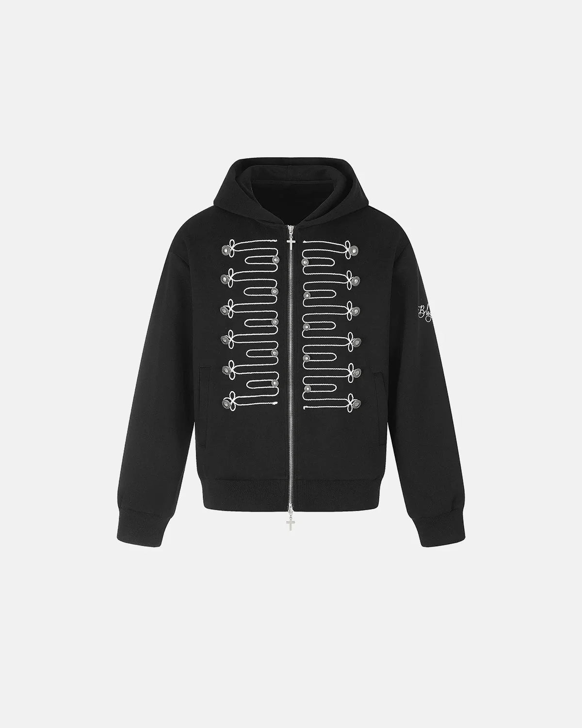 Omygoods Braided Embroidery Boxy Zip Up Hoodie