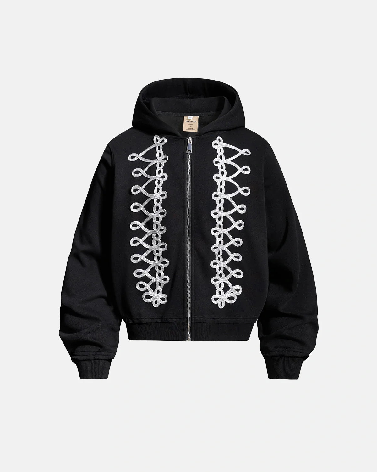Omygoods Braided Trim Boxy Zip Up Hoodie