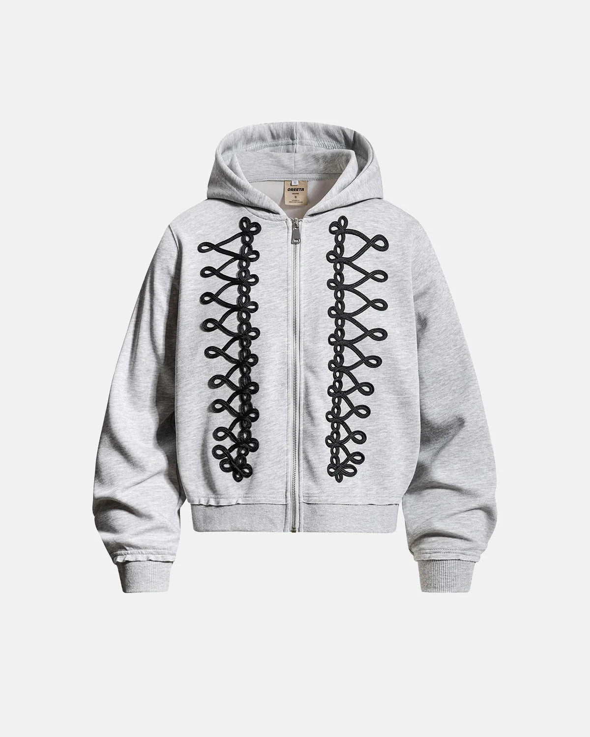 Omygoods Braided Trim Boxy Zip Up Hoodie
