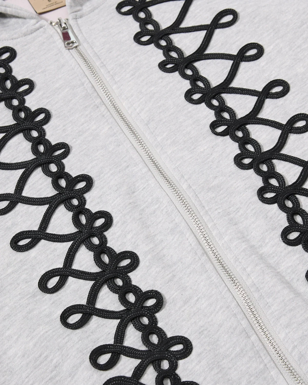 Omygoods Braided Trim Boxy Zip Up Hoodie