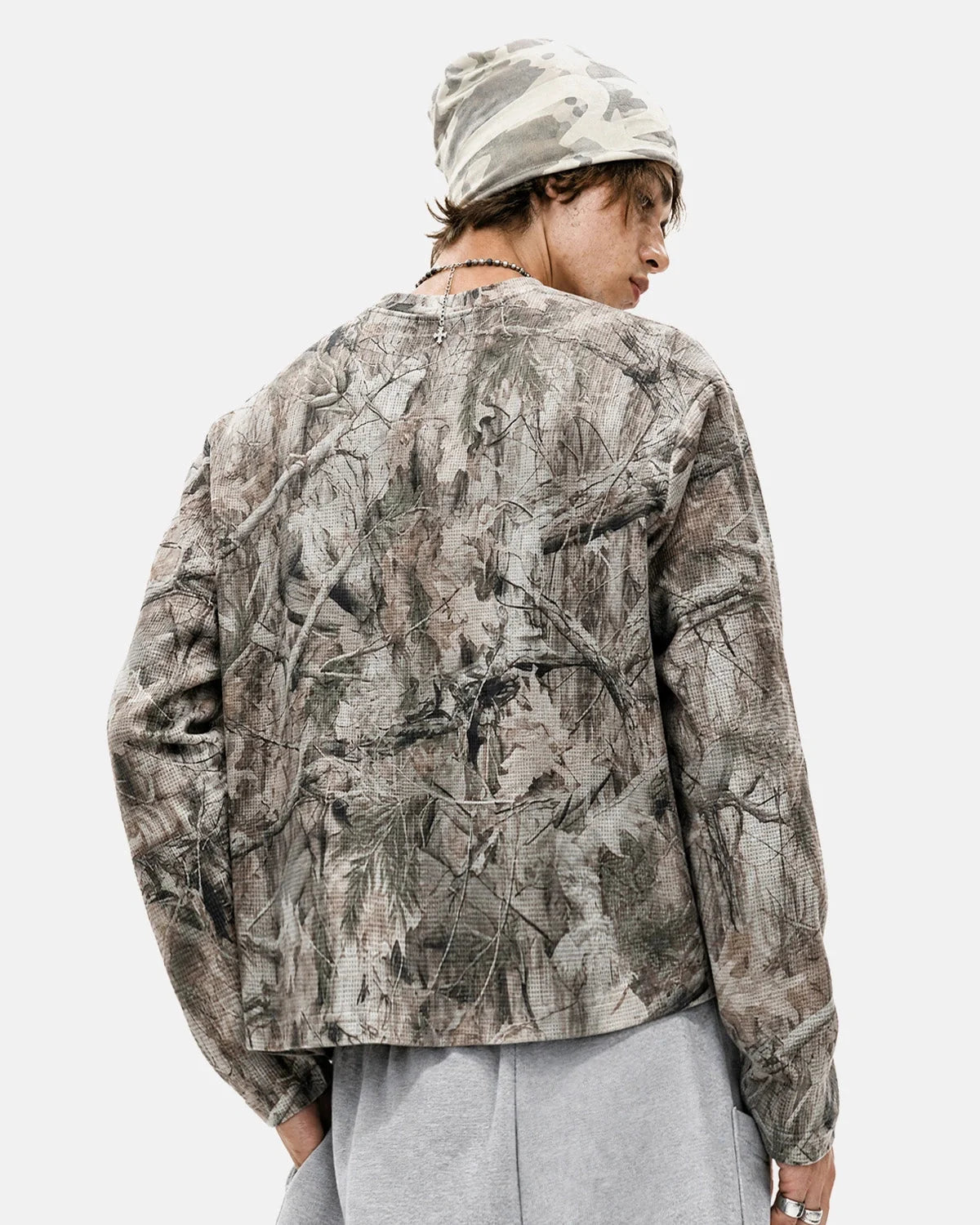 Omygoods Branch Camo Waffle Long Sleeve T-Shirt