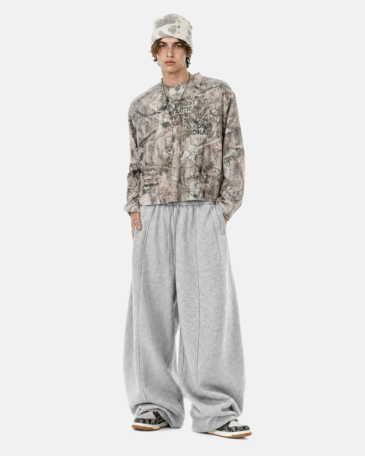 Omygoods Branch Camo Waffle Long Sleeve T-Shirt