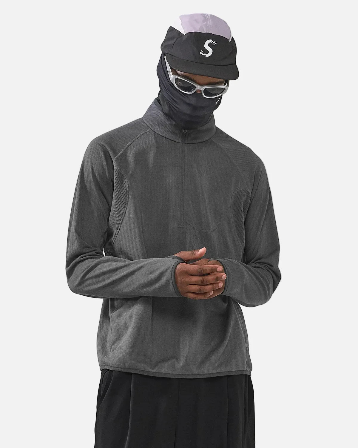 Omygoods Breathable Grid Fleece Half-Zip Sweatshirt