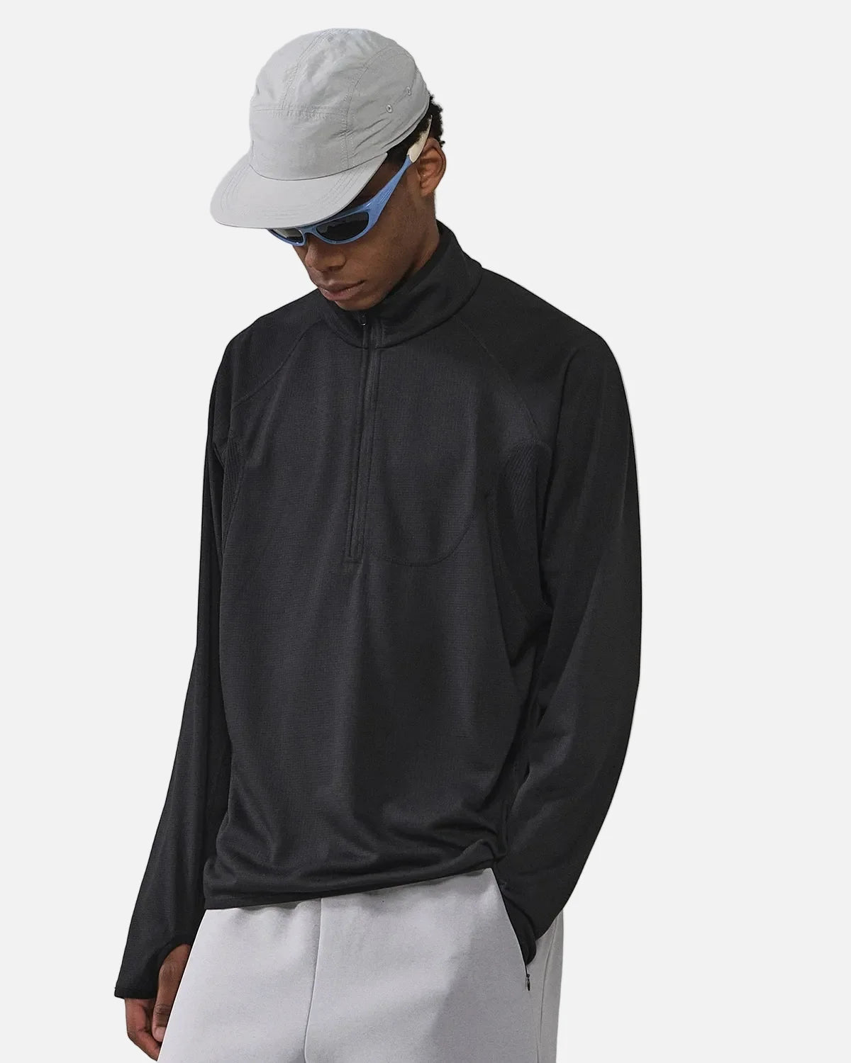 Omygoods Breathable Grid Fleece Half-Zip Sweatshirt