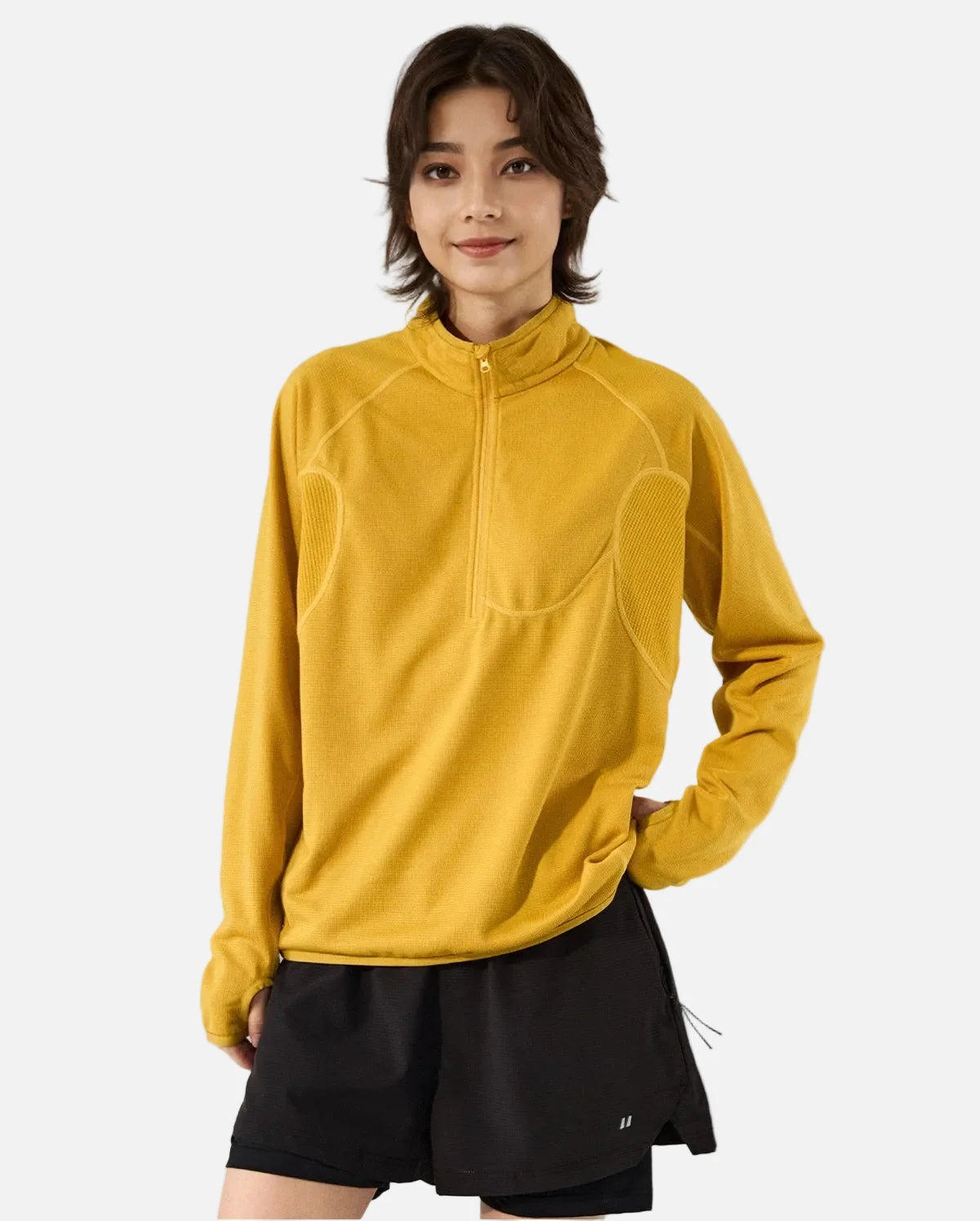 Omygoods Breathable Grid Fleece Half-Zip Sweatshirt