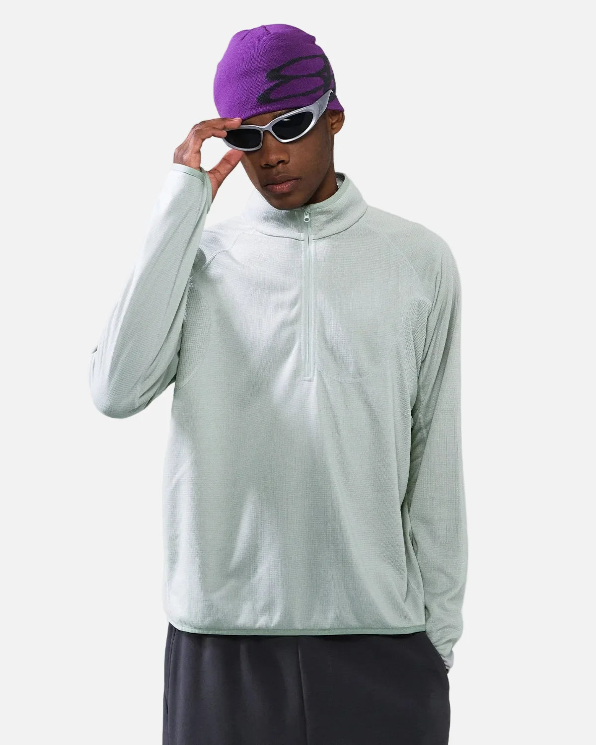 Omygoods Breathable Grid Fleece Half-Zip Sweatshirt