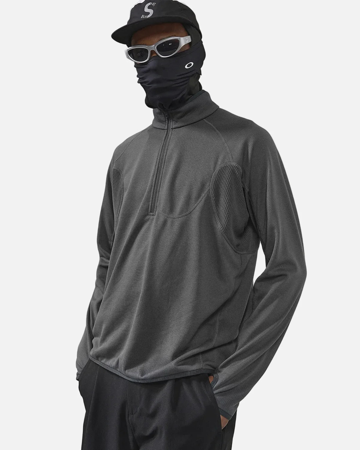 Omygoods Breathable Grid Fleece Half-Zip Sweatshirt