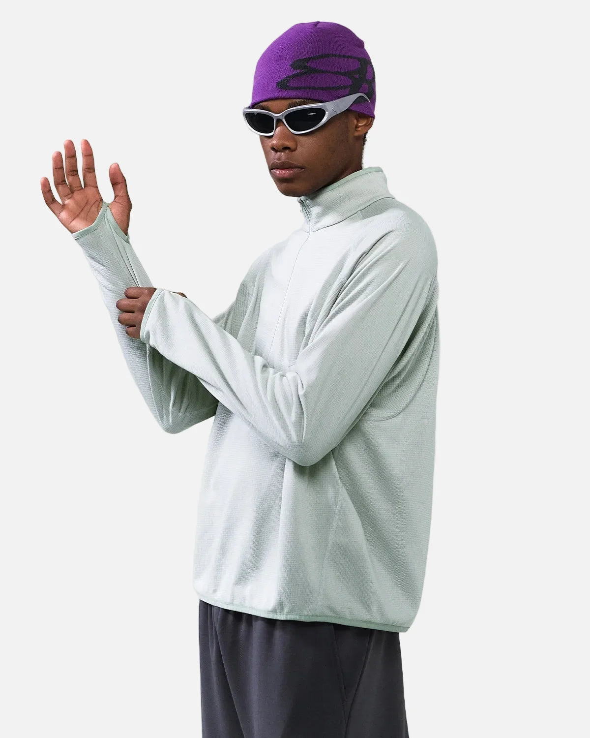 Omygoods Breathable Grid Fleece Half-Zip Sweatshirt