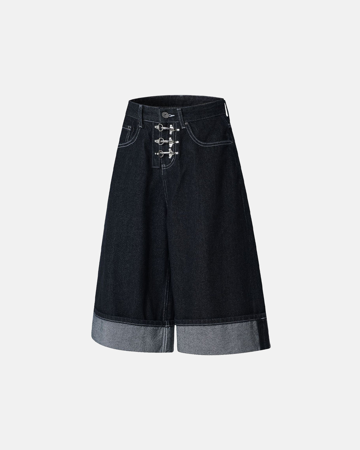 Omygoods Buckle Detail Raw Denim Jorts