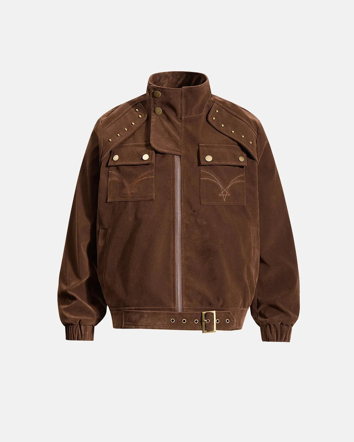Omygoods Buckle Hem Suede Bomber Jacket