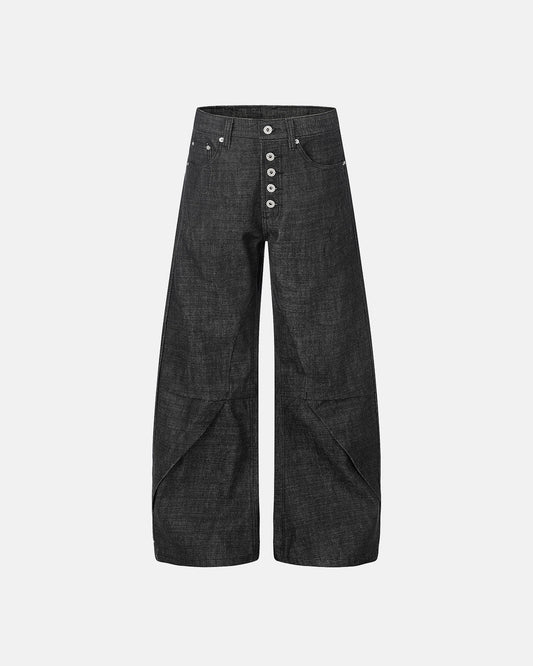 Omygoods Button Detail Deconstructed Raw Baggy Jeans