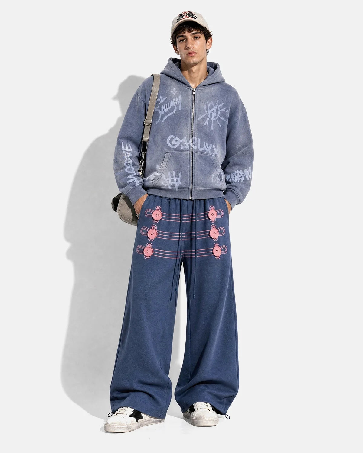 Omygoods Button Detail Wide-Leg Sweatpants