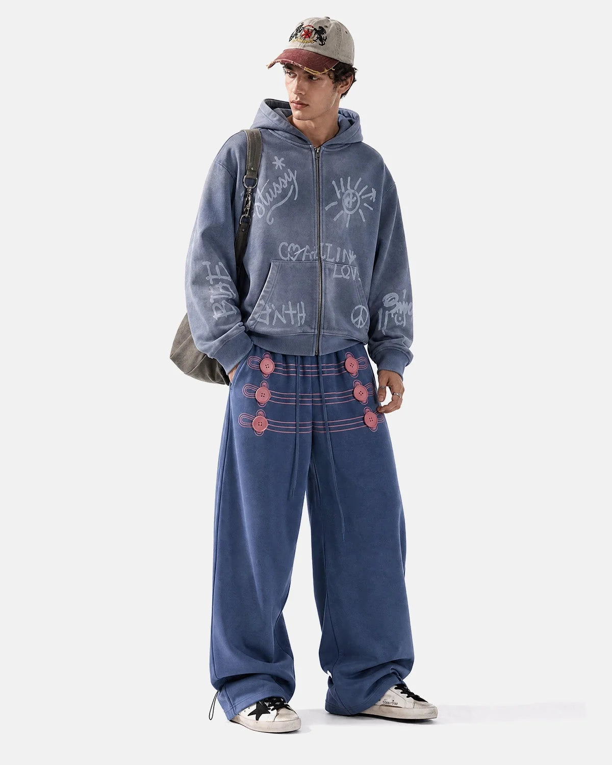 Omygoods Button Detail Wide-Leg Sweatpants