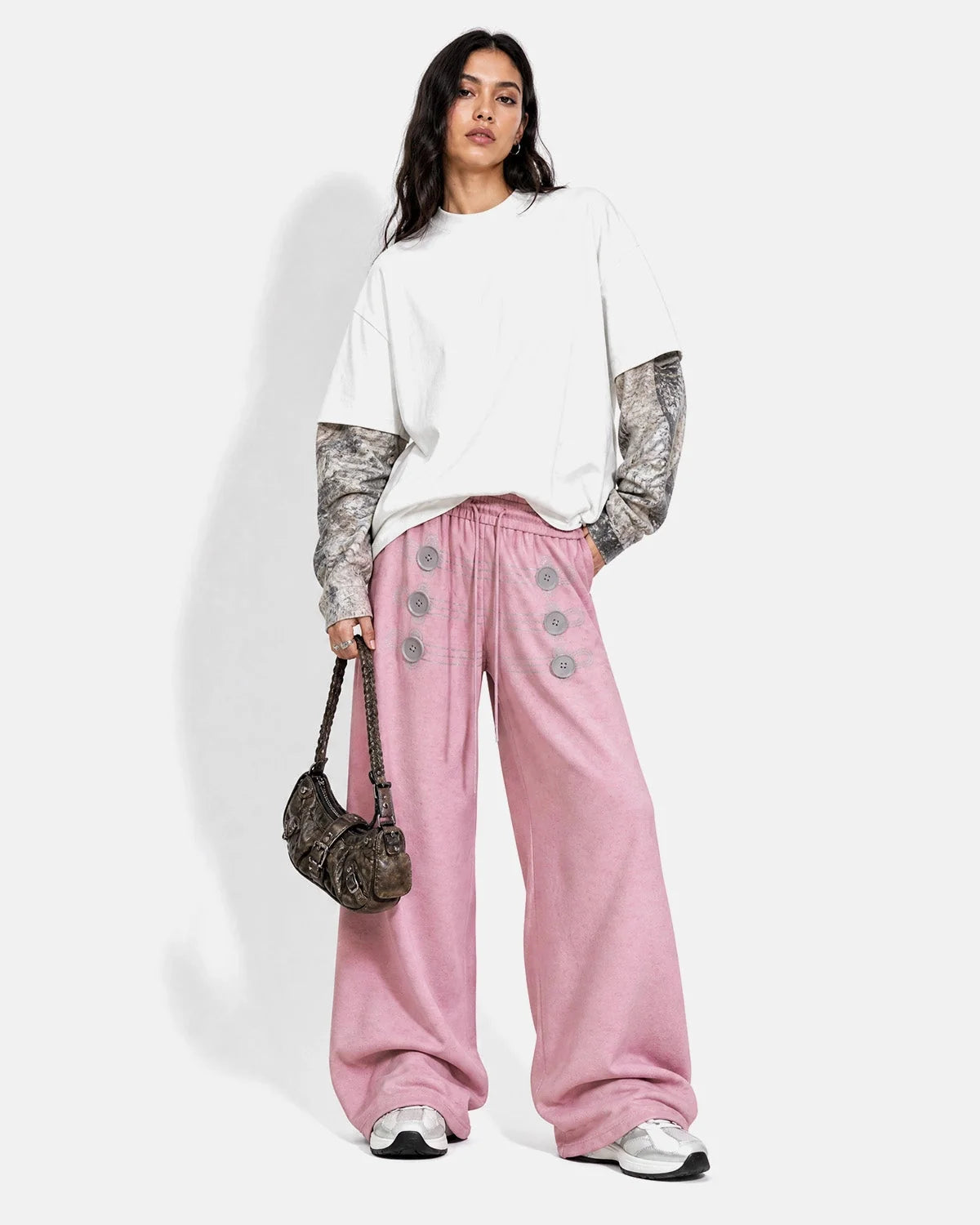 Omygoods Button Detail Wide-Leg Sweatpants