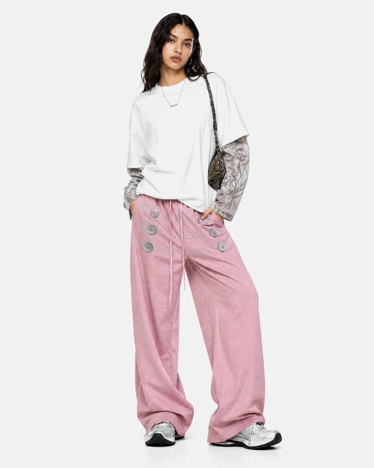 Omygoods Button Detail Wide-Leg Sweatpants