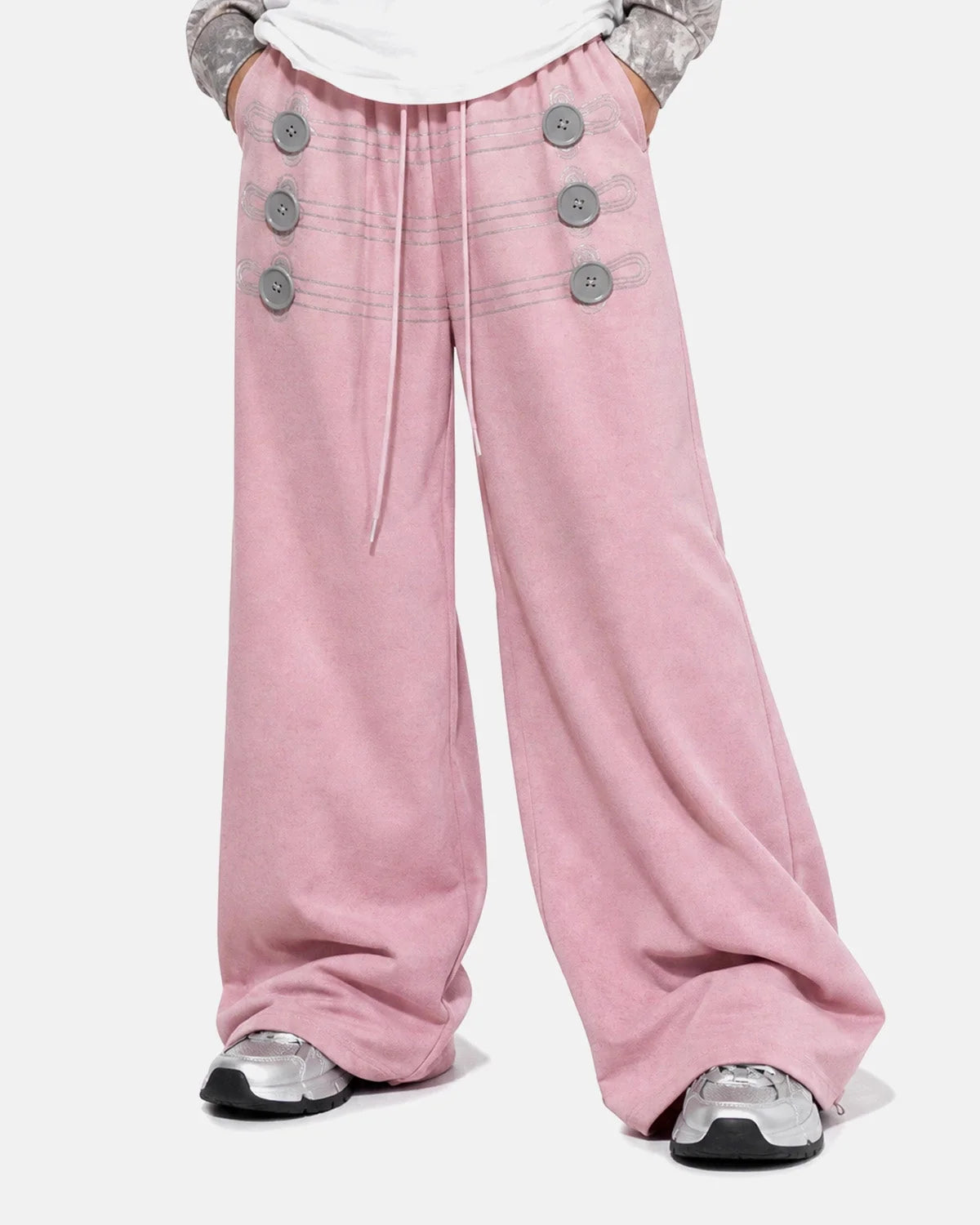 Omygoods Button Detail Wide-Leg Sweatpants