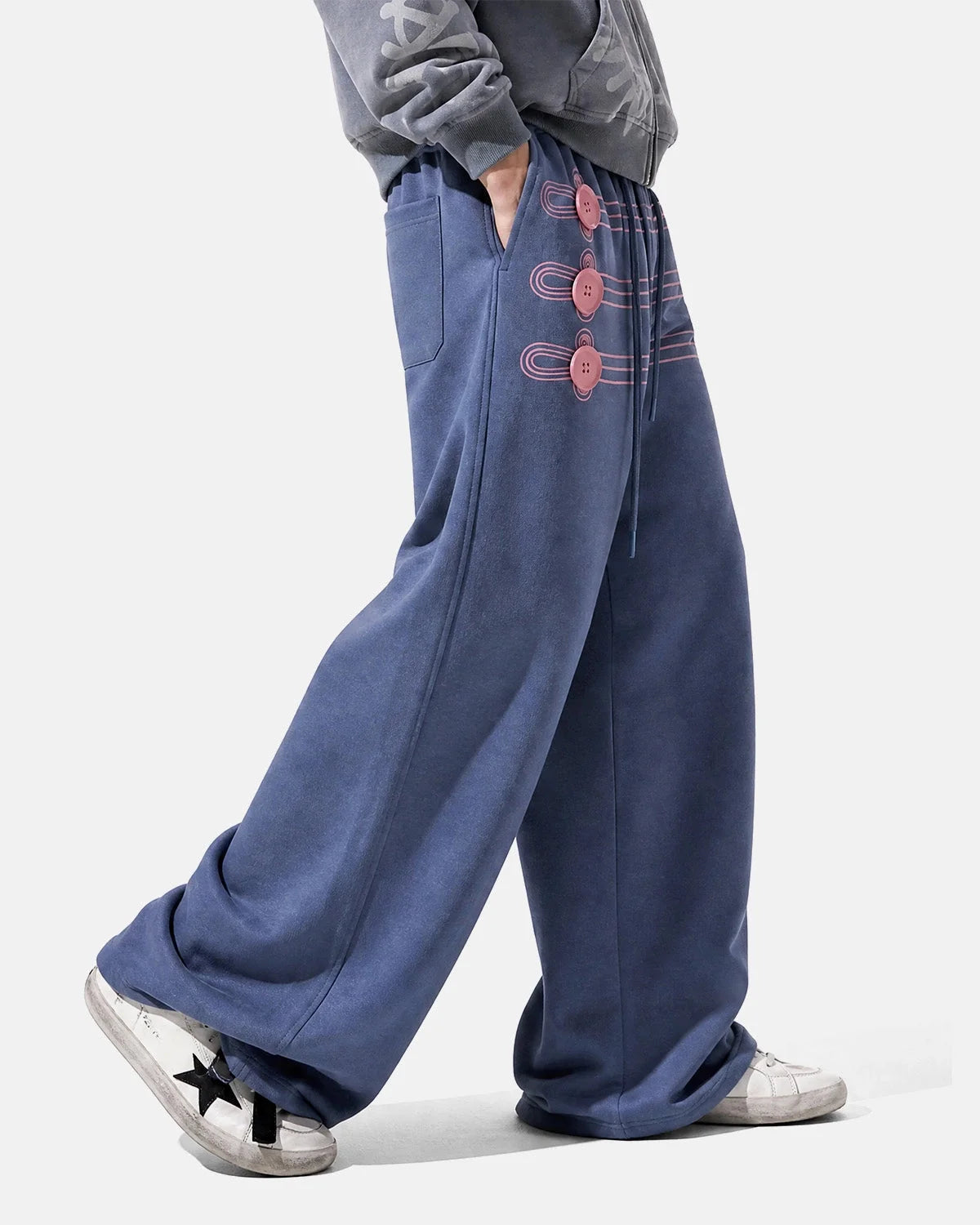 Omygoods Button Detail Wide-Leg Sweatpants