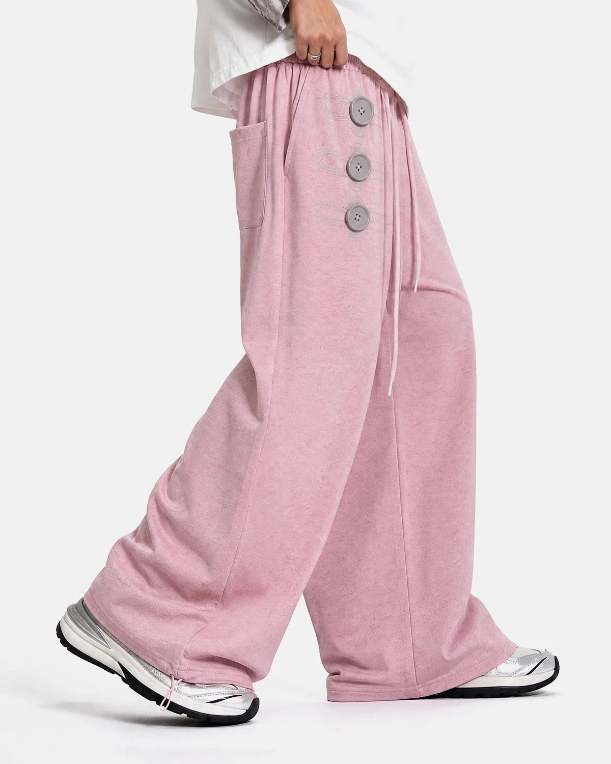Omygoods Button Detail Wide-Leg Sweatpants