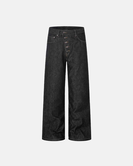 Omygoods Button Fly Raw Baggy Jeans