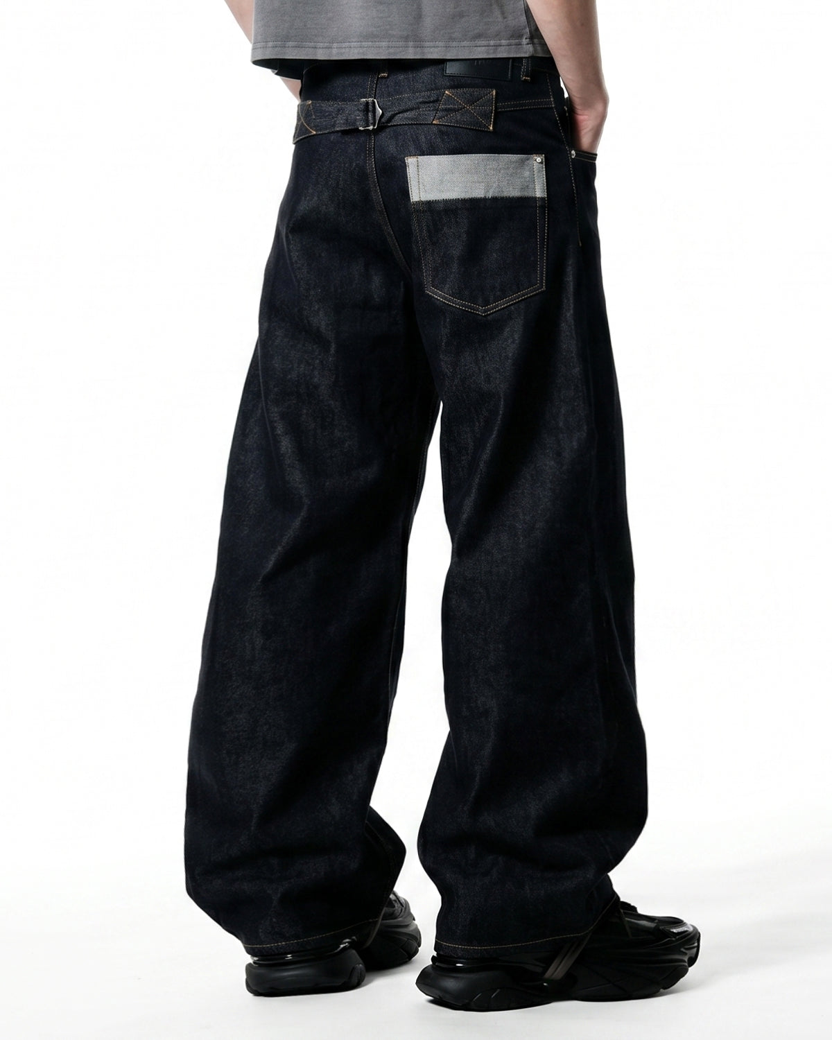 Omygoods Button Fly Raw Baggy Jeans