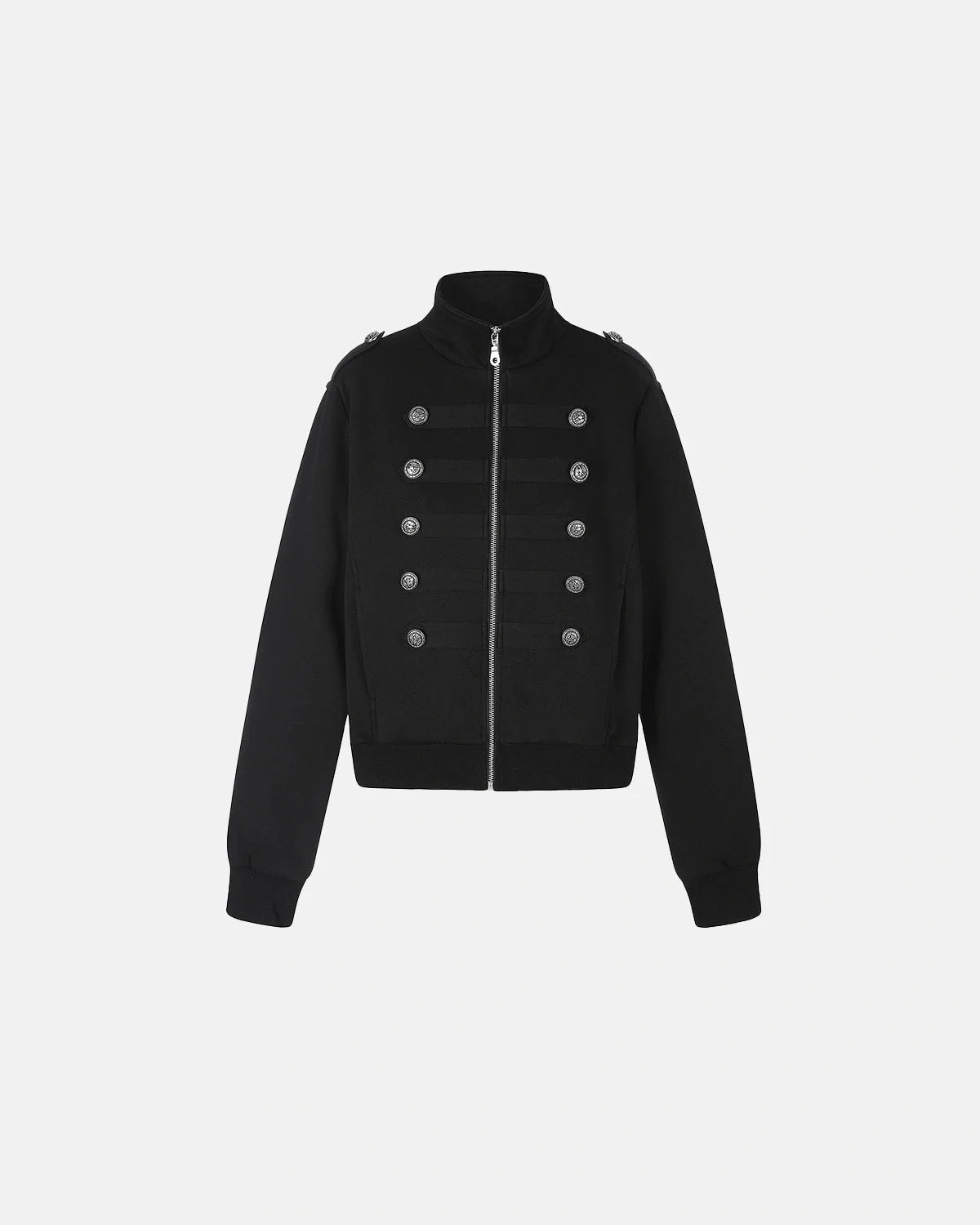 Omygoods Silver Button Stand Collar Zip Jacket