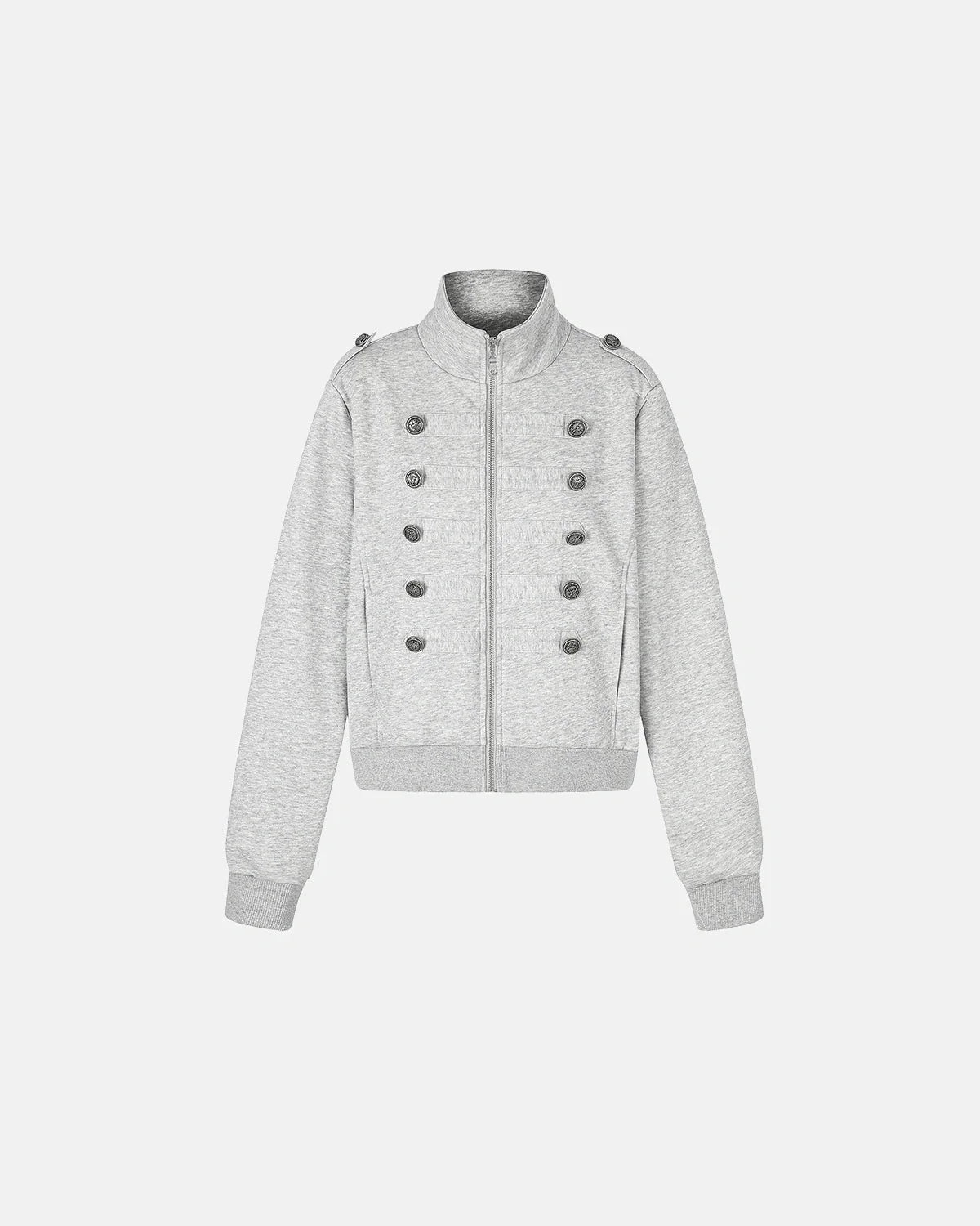 Omygoods Silver Button Stand Collar Zip Jacket