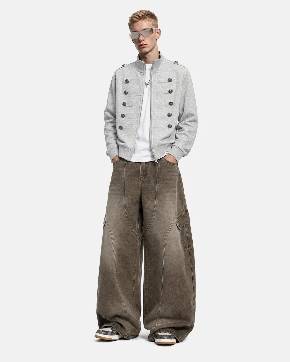 Omygoods Silver Button Stand Collar Zip Jacket