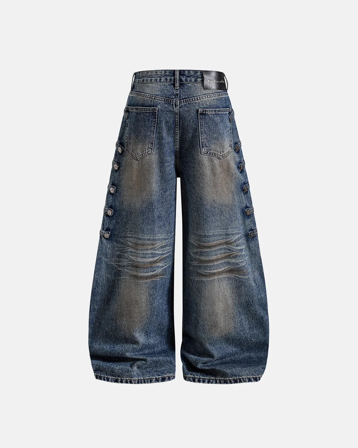 Omygoods Button-Tab Dirty Wash Barrel Jeans