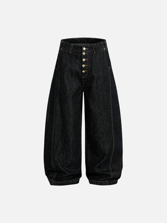 Omygoods Buttons Up Barrel Baggy Jeans