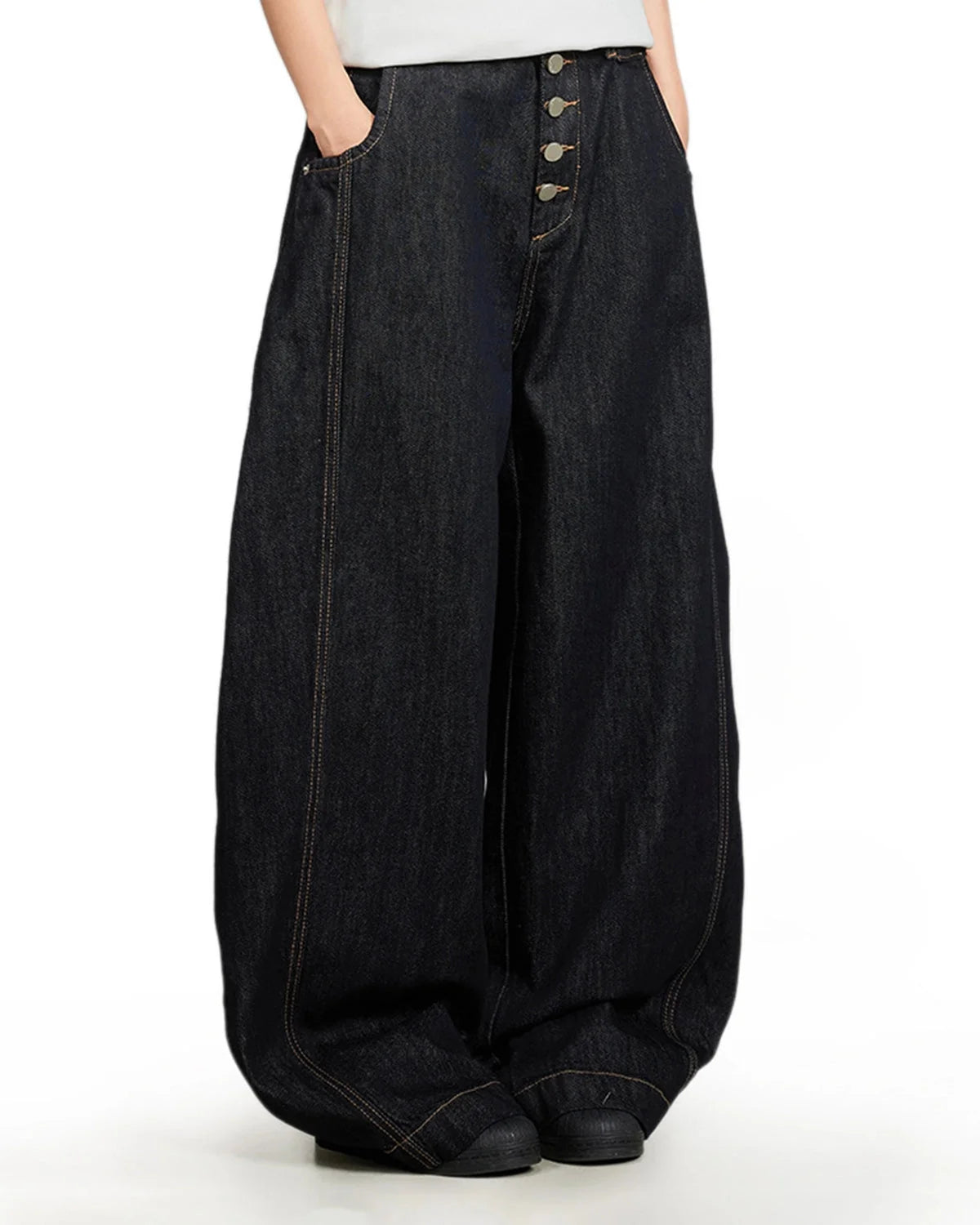 Omygoods Buttons Up Barrel Baggy Jeans
