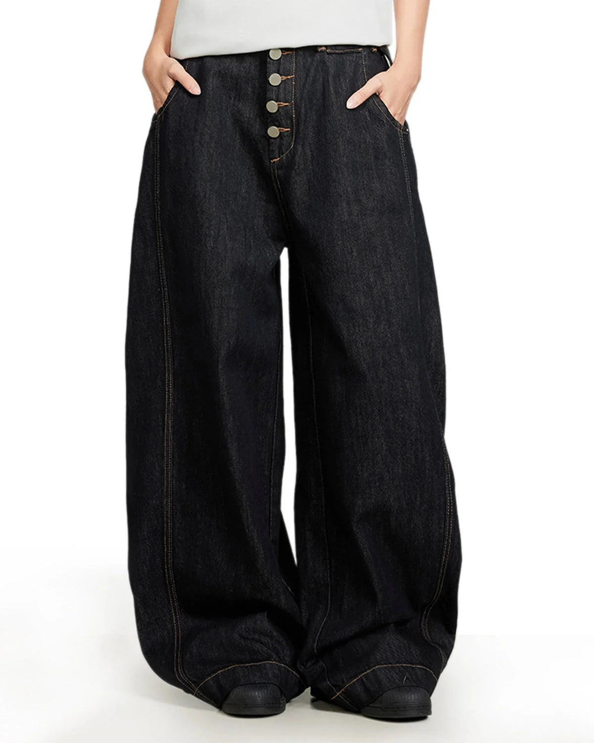 Omygoods Buttons Up Barrel Baggy Jeans